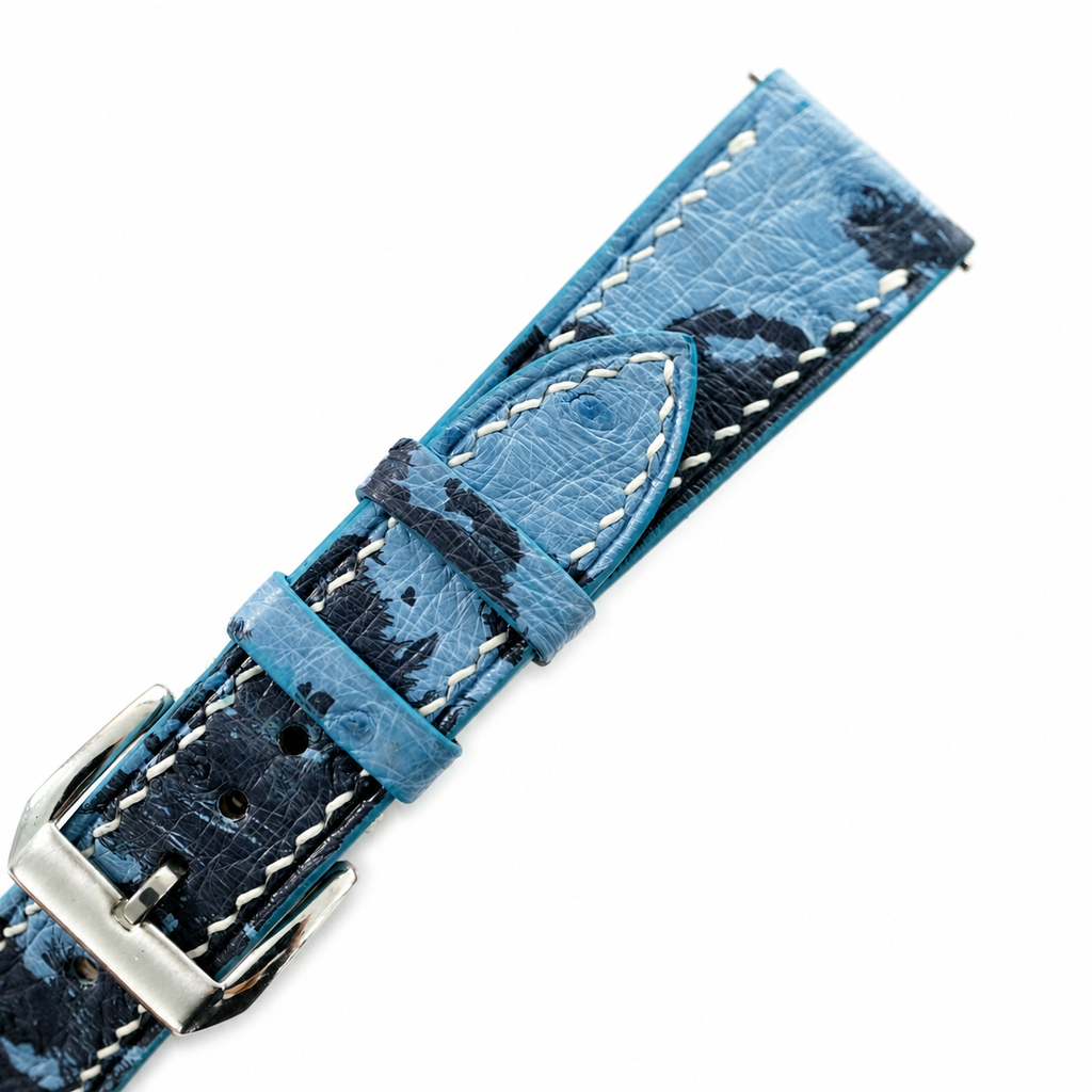 Sky Blue Navy Camo Ostrich Leather Watch Strap
