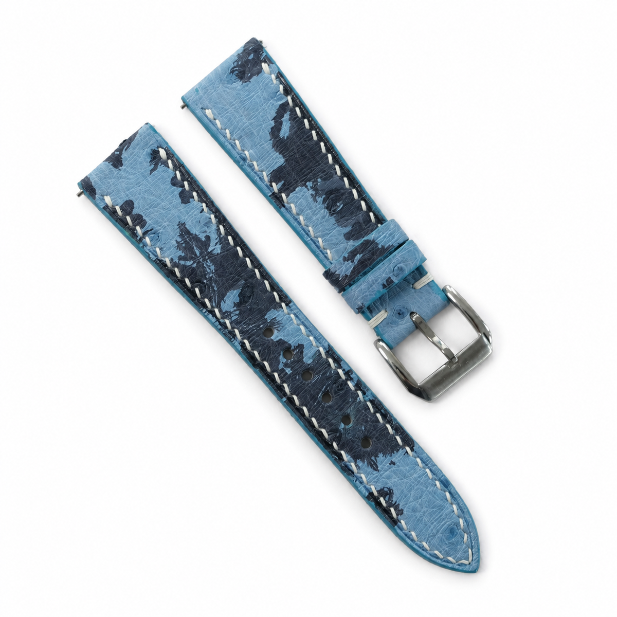 Sky Blue Navy Camo Ostrich Leather Watch Strap