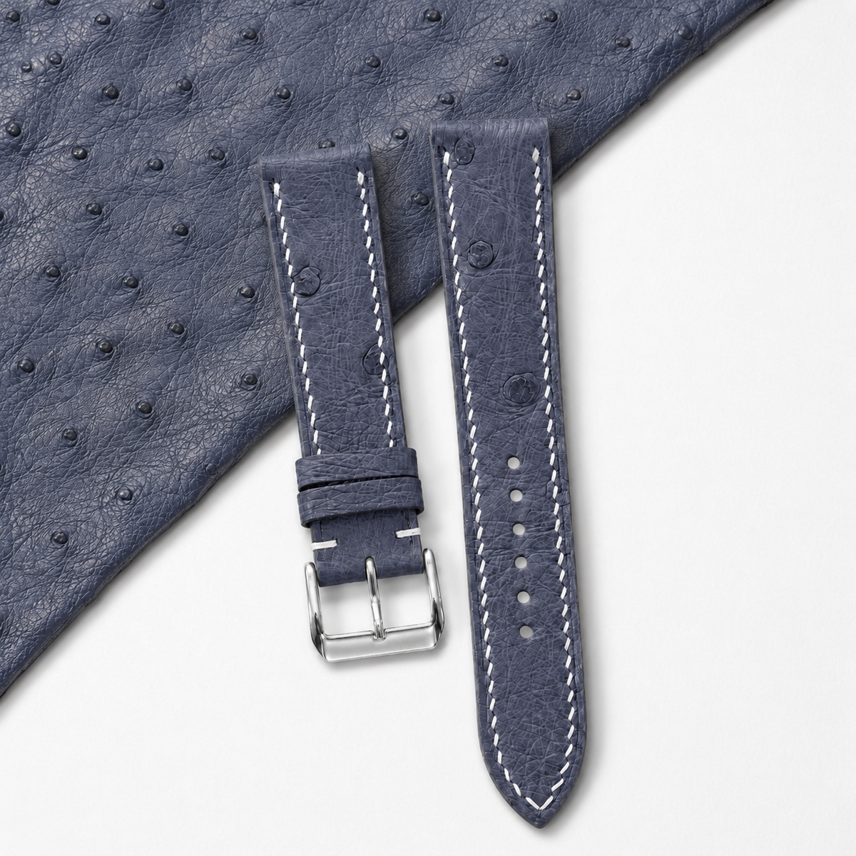 Slate Blue Ostrich Leather Watch Strap