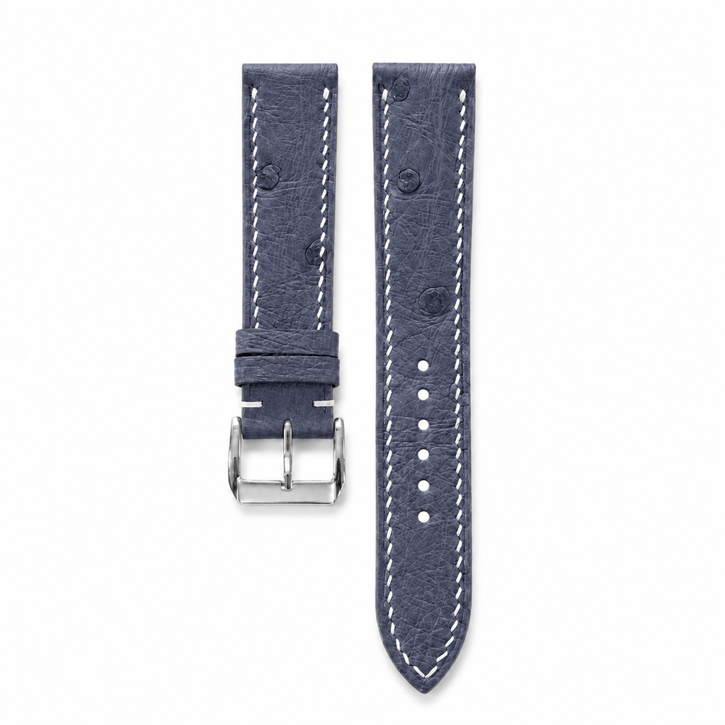 Slate Blue Ostrich Leather Watch Strap