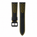Padded Black Yellow Racing Small Holes Epsom Leather Watch Strap