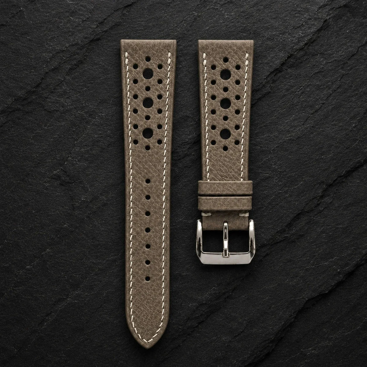 Taupe Rally Large Holes Epsom Leather Watch Strap