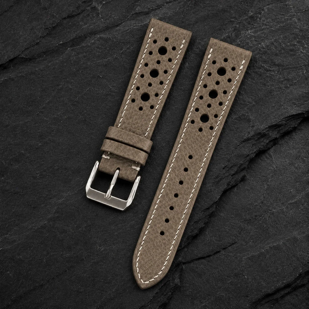 Taupe Rally Large Holes Epsom Leather Watch Strap
