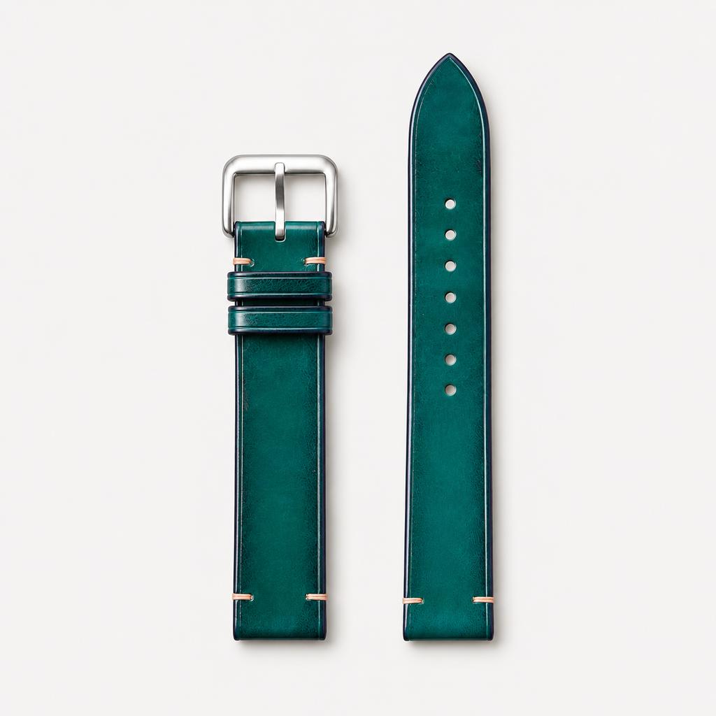 Teal Green Patina Vegetable Tanned Leather Watch Strap