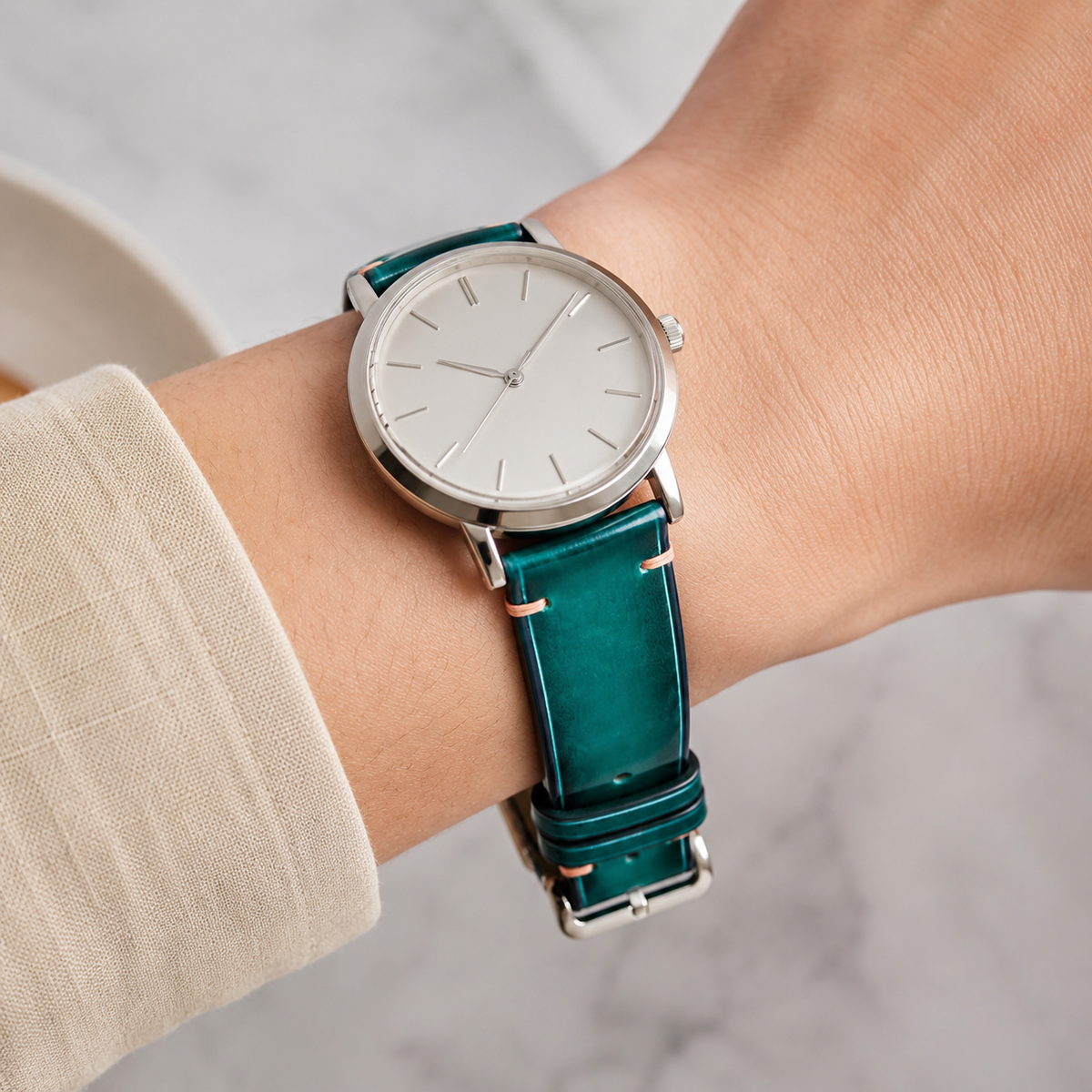 Teal Green Patina Vegetable Tanned Leather Watch Strap