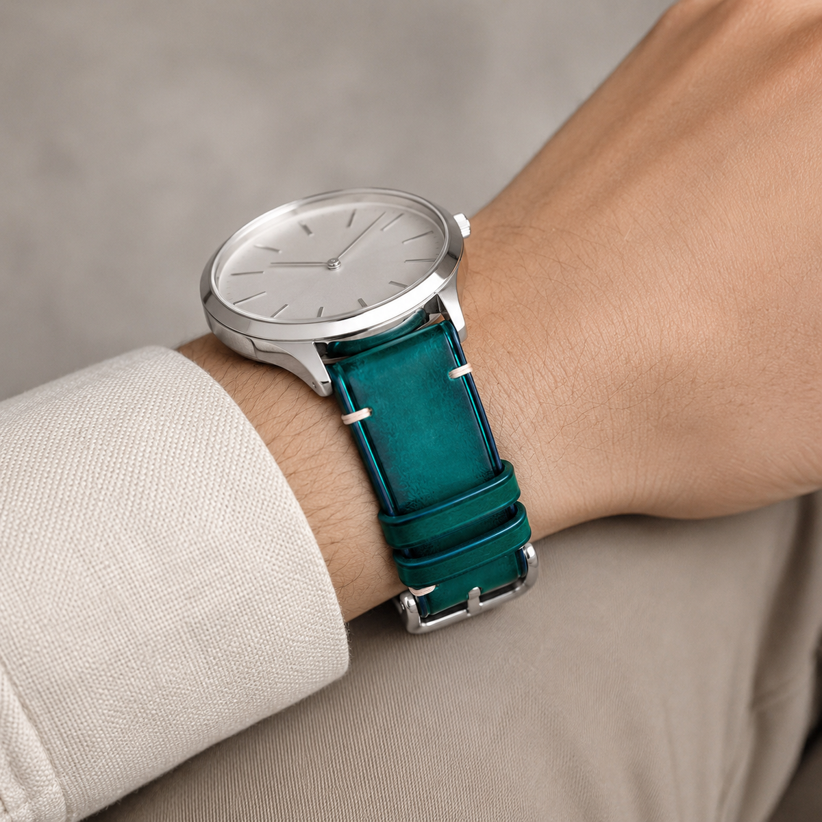 Teal Green Patina Vegetable Tanned Leather Watch Strap