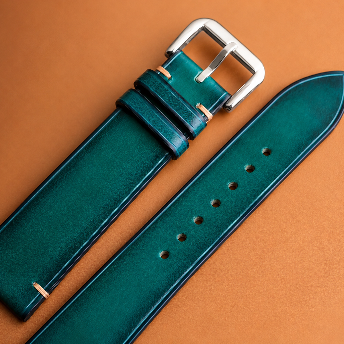 Teal Green Patina Vegetable Tanned Leather Watch Strap