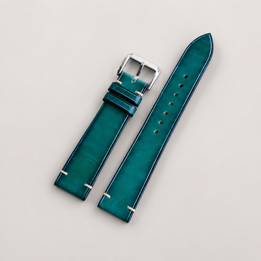 Teal Green Patina Vegetable Tanned Leather Watch Strap