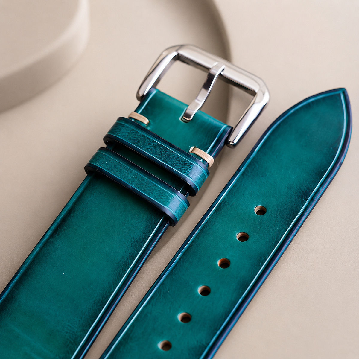 Teal Green Patina Vegetable Tanned Leather Watch Strap