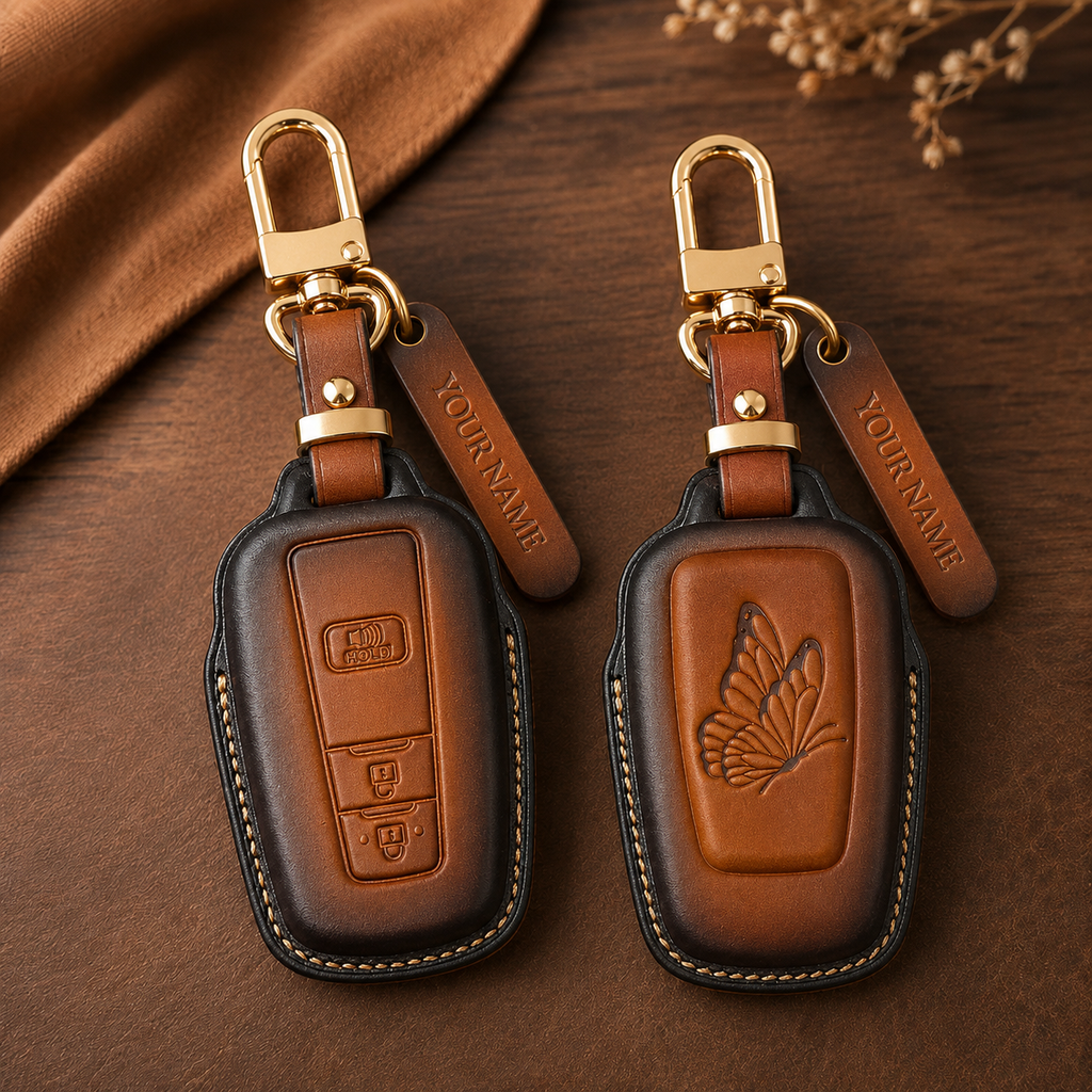 Custom Leather Key Fob Cover Compatible with Toyota RAV4