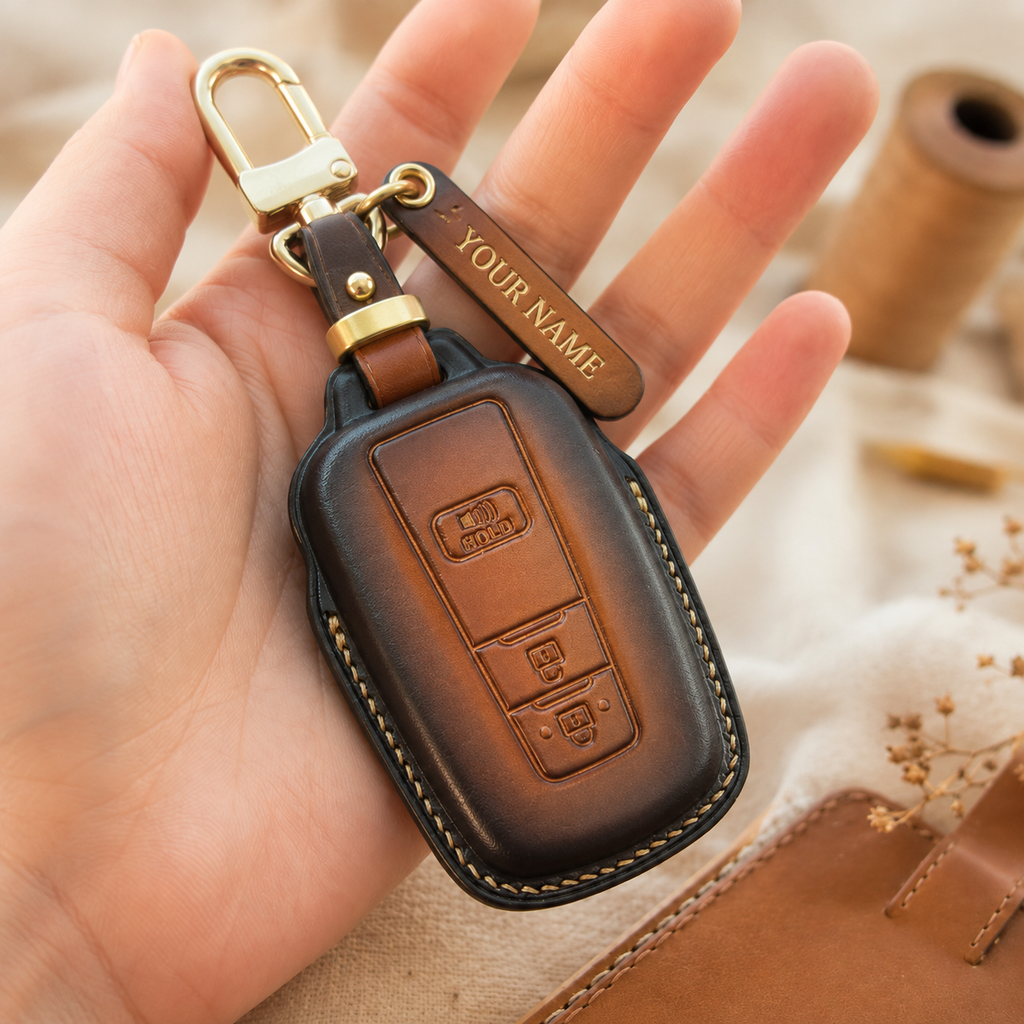 Custom Leather Key Fob Cover Compatible with Toyota RAV4