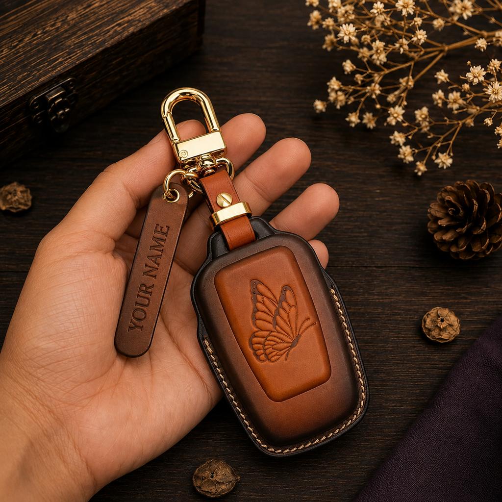 Custom Leather Key Fob Cover Compatible with Toyota RAV4