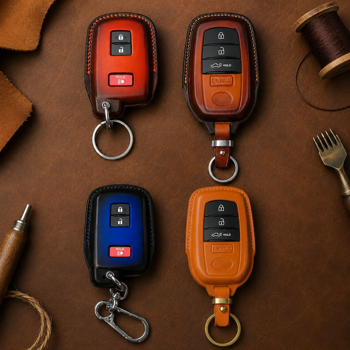 Custom Leather Key Fob Cover Compatible with Toyota Tacoma and Tundra