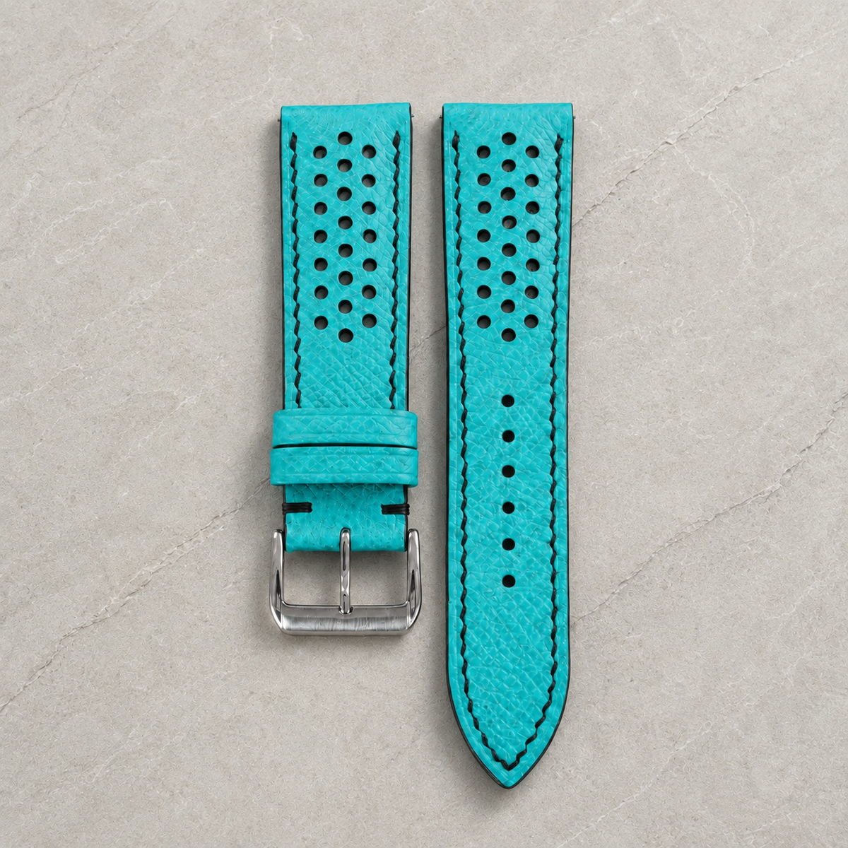 Turquoise and Black Racing Small Holes Rally Epsom Leather Watch Strap