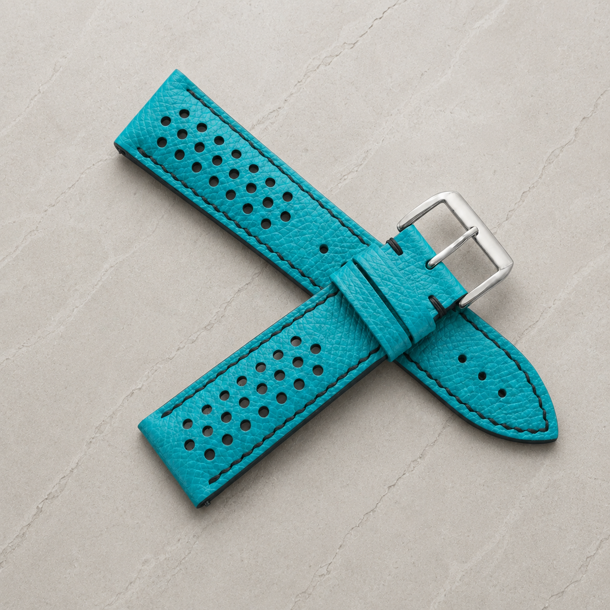 Turquoise and Black Racing Small Holes Rally Epsom Leather Watch Strap