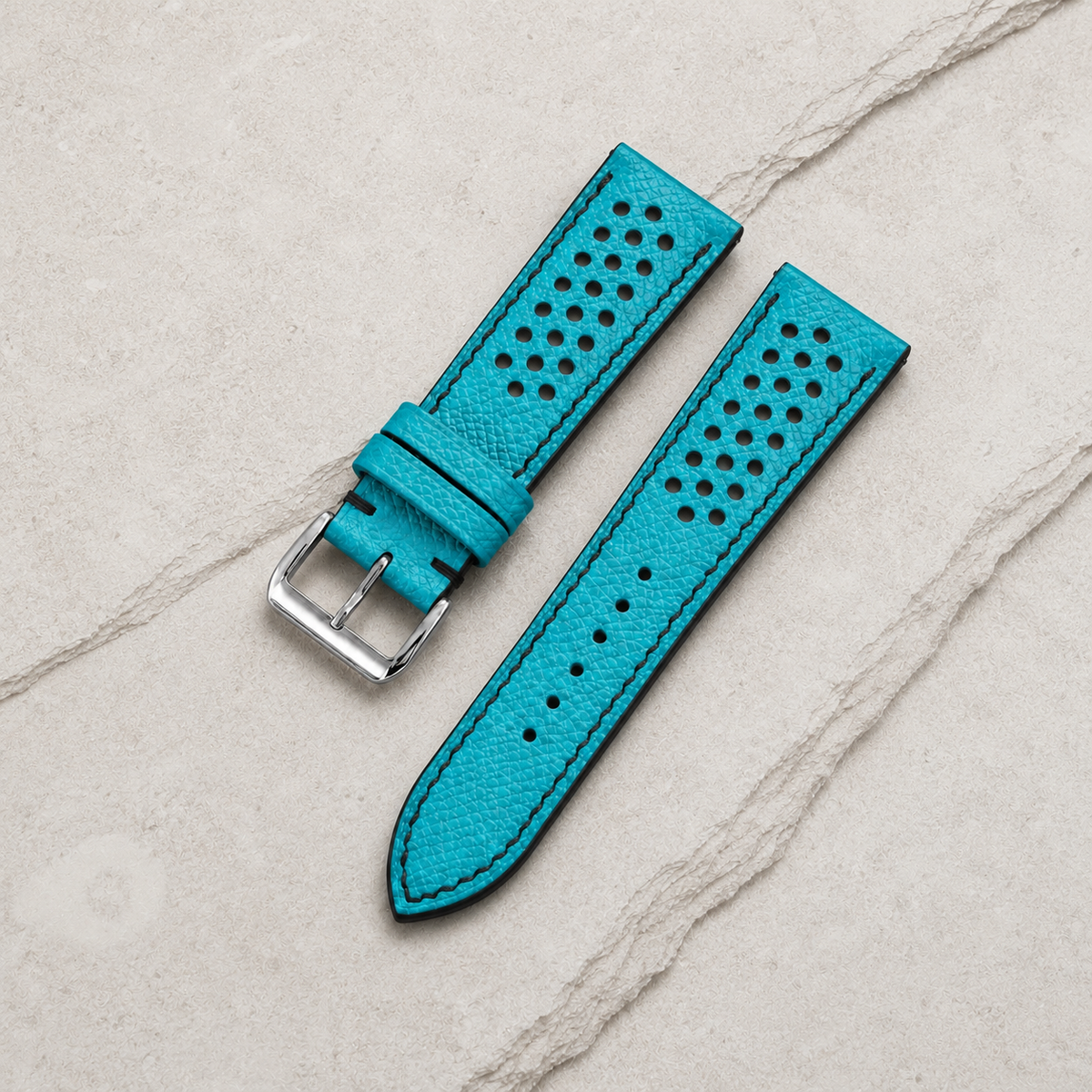Turquoise and Black Racing Small Holes Rally Epsom Leather Watch Strap