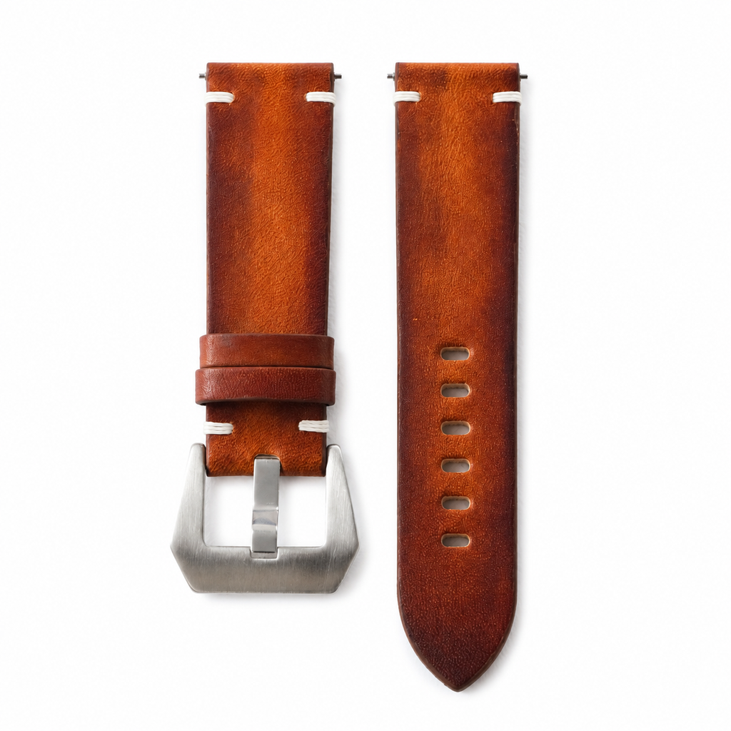 Vintage Cognac Brown Patina Vegetable Tanned Leather Watch Strap
