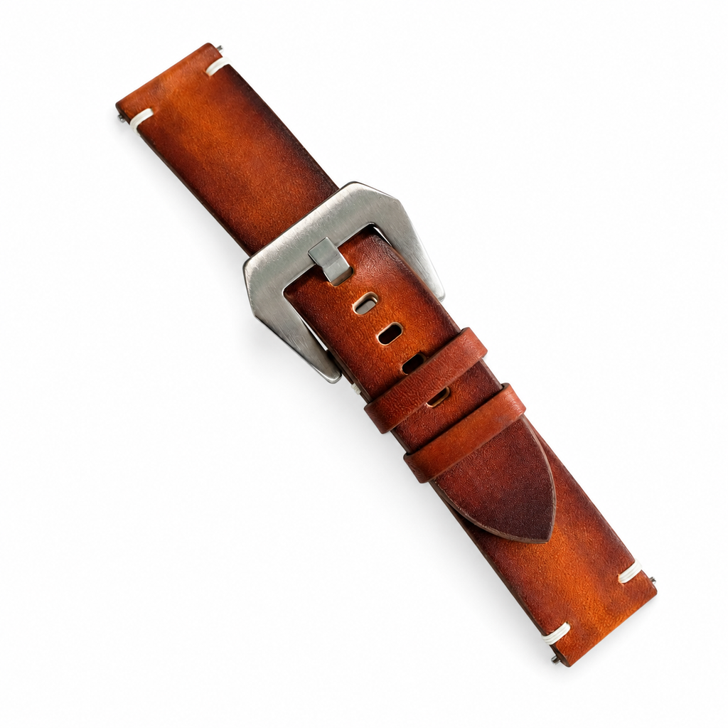 Vintage Cognac Brown Patina Vegetable Tanned Leather Watch Strap