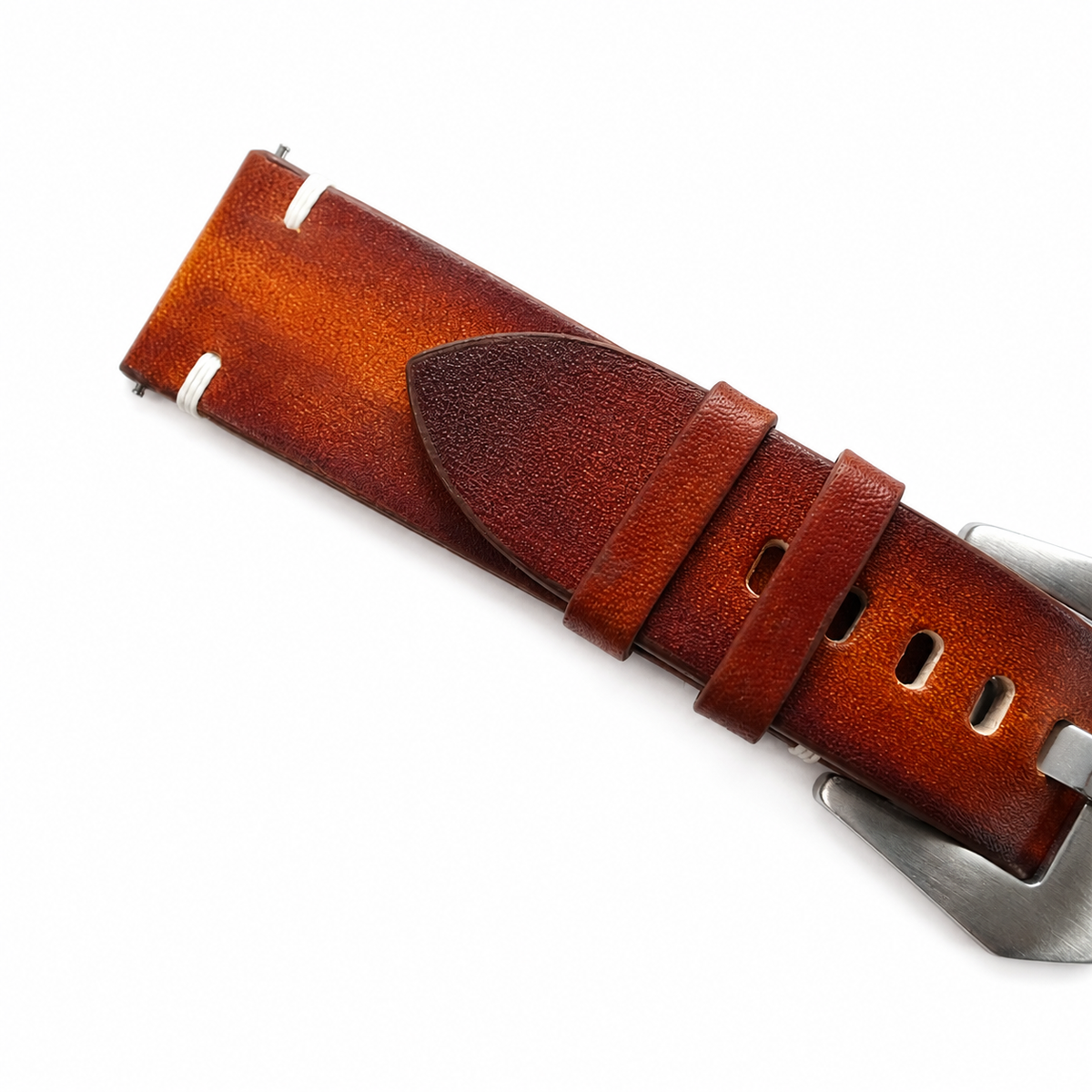 Vintage Cognac Brown Patina Vegetable Tanned Leather Watch Strap