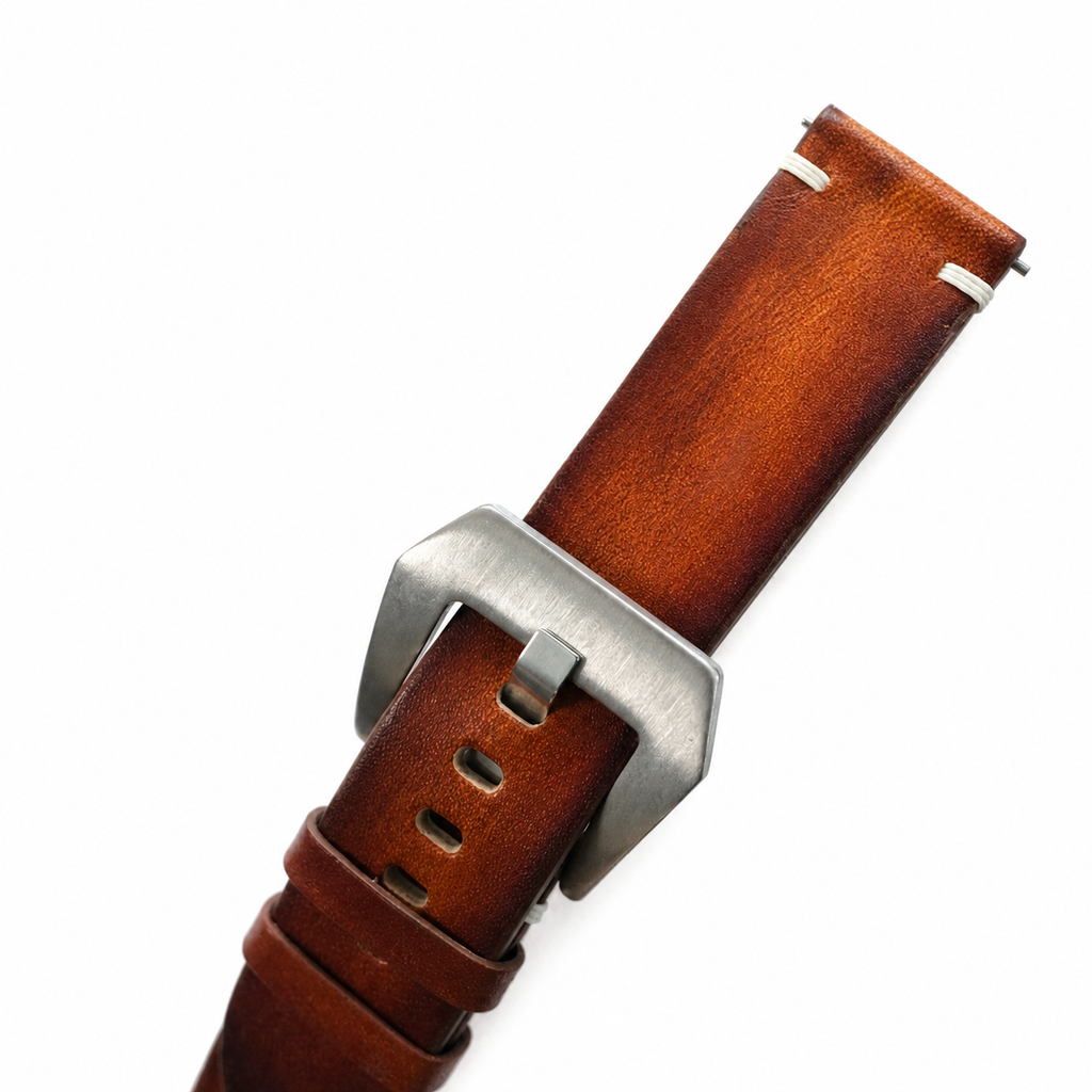 Vintage Cognac Brown Patina Vegetable Tanned Leather Watch Strap
