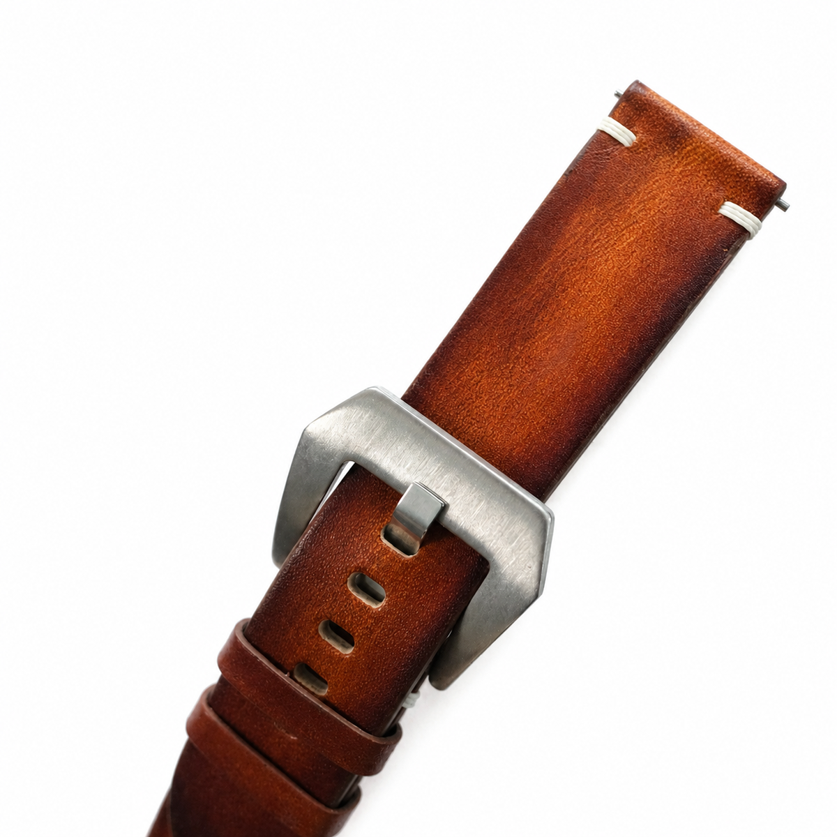 Vintage Cognac Brown Patina Vegetable Tanned Leather Watch Strap