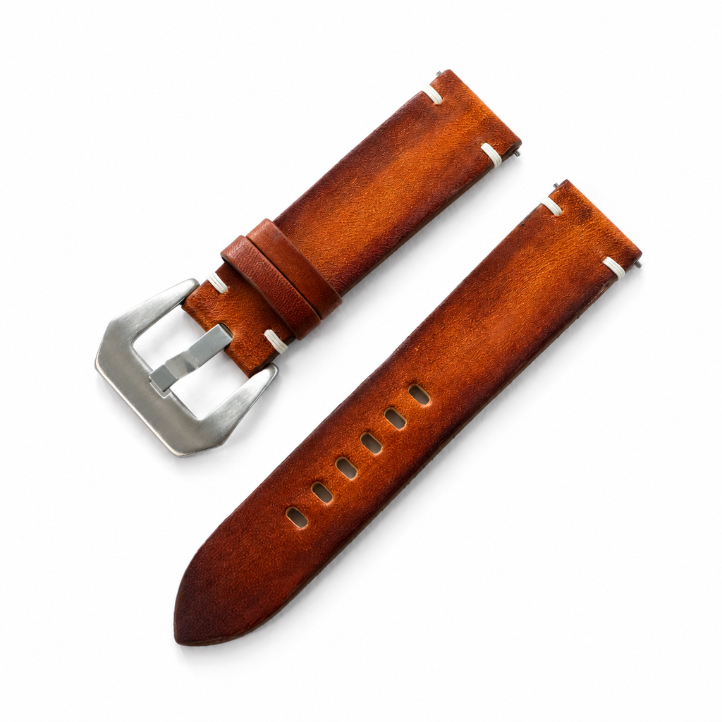 Vintage Cognac Brown Patina Vegetable Tanned Leather Watch Strap