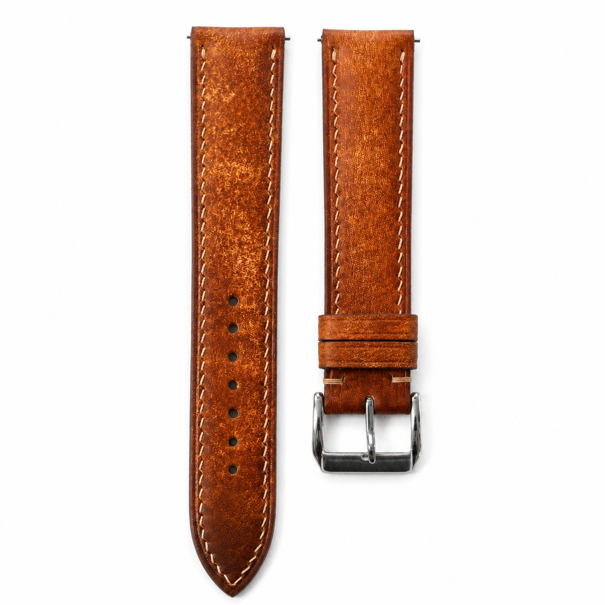 Vintage Patina Cognac Brown Vegetable Tanned Leather Watch Strap