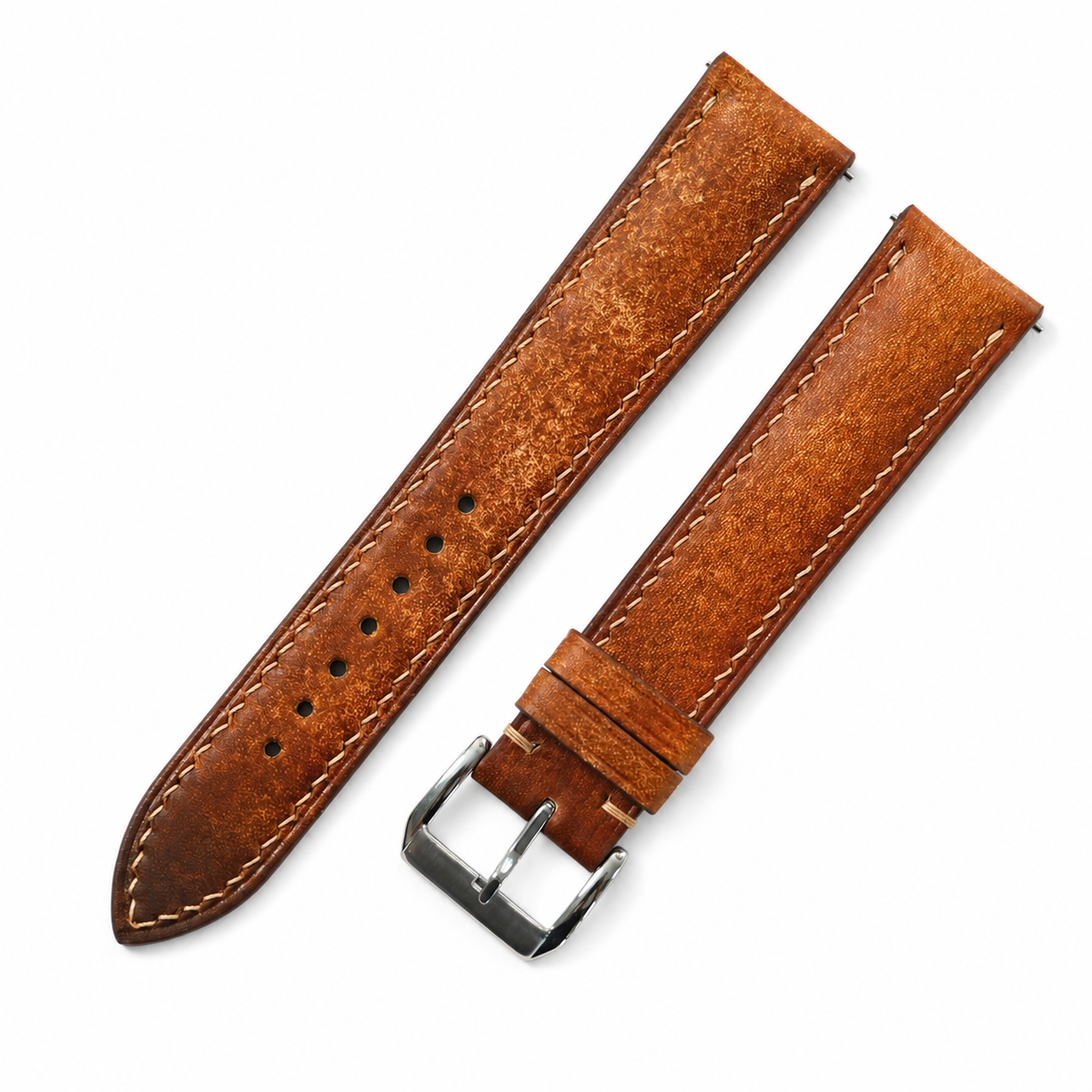 Vintage Patina Cognac Brown Vegetable Tanned Leather Watch Strap