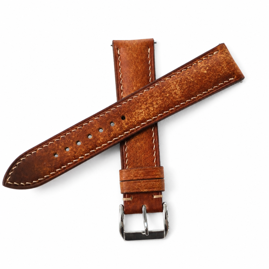 Vintage Patina Cognac Brown Vegetable Tanned Leather Watch Strap