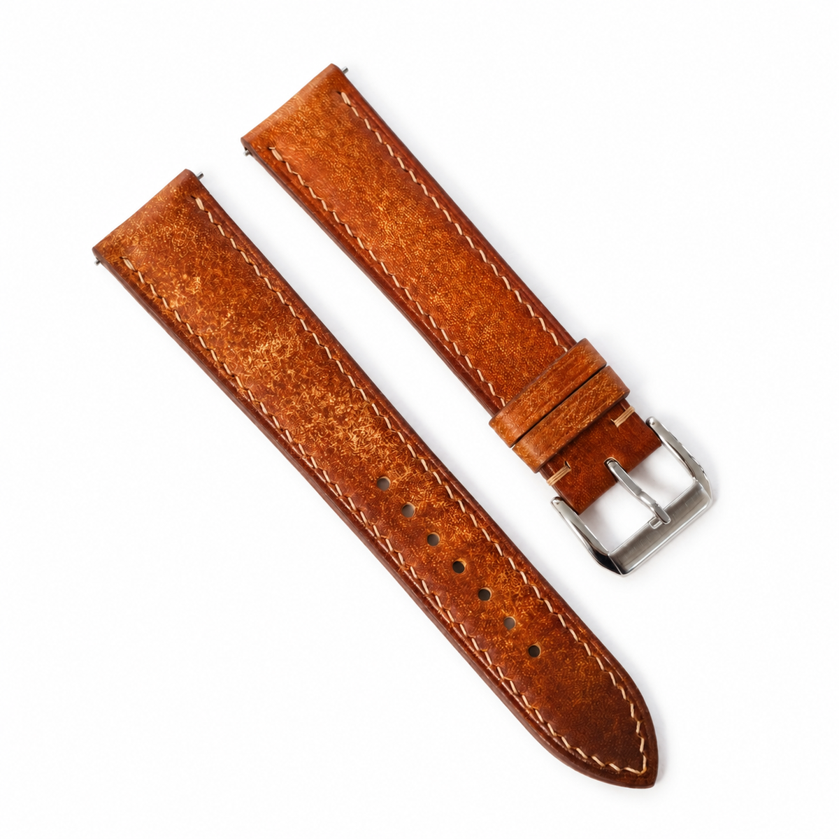 Vintage Patina Cognac Brown Vegetable Tanned Leather Watch Strap