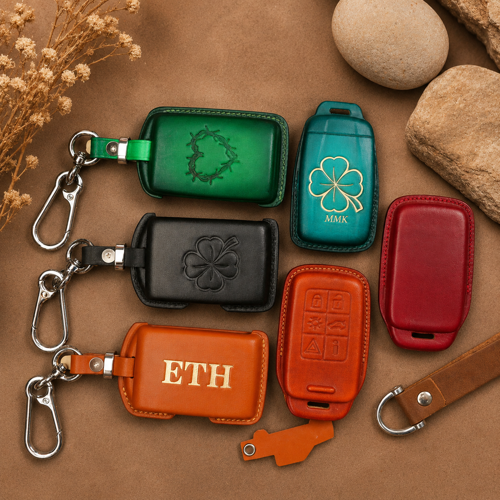 Custom Leather Key Fob Cover Compatible with Volvo - XC60, XC90, S60