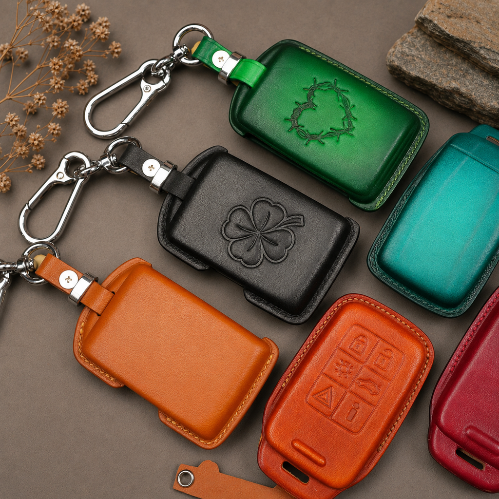 Custom Leather Key Fob Cover Compatible with Volvo - XC60, XC90, S60