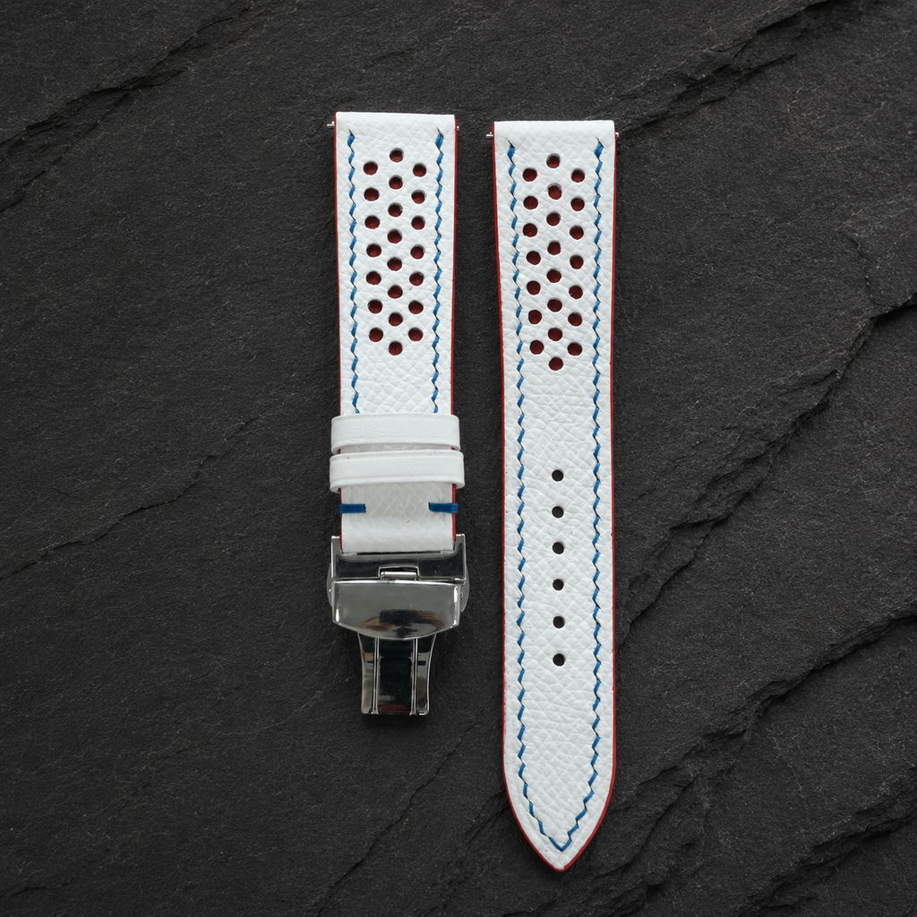 White and Red Racing Epsom Leather Watch Strap