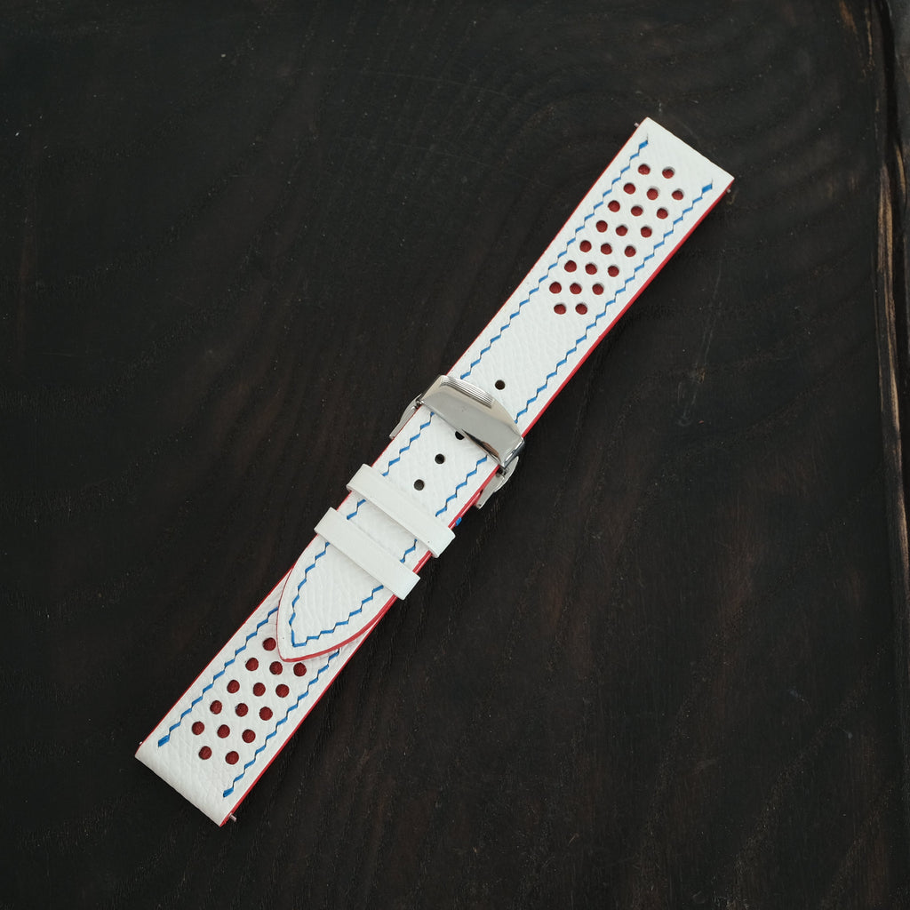 White and Red Racing Epsom Leather Watch Strap