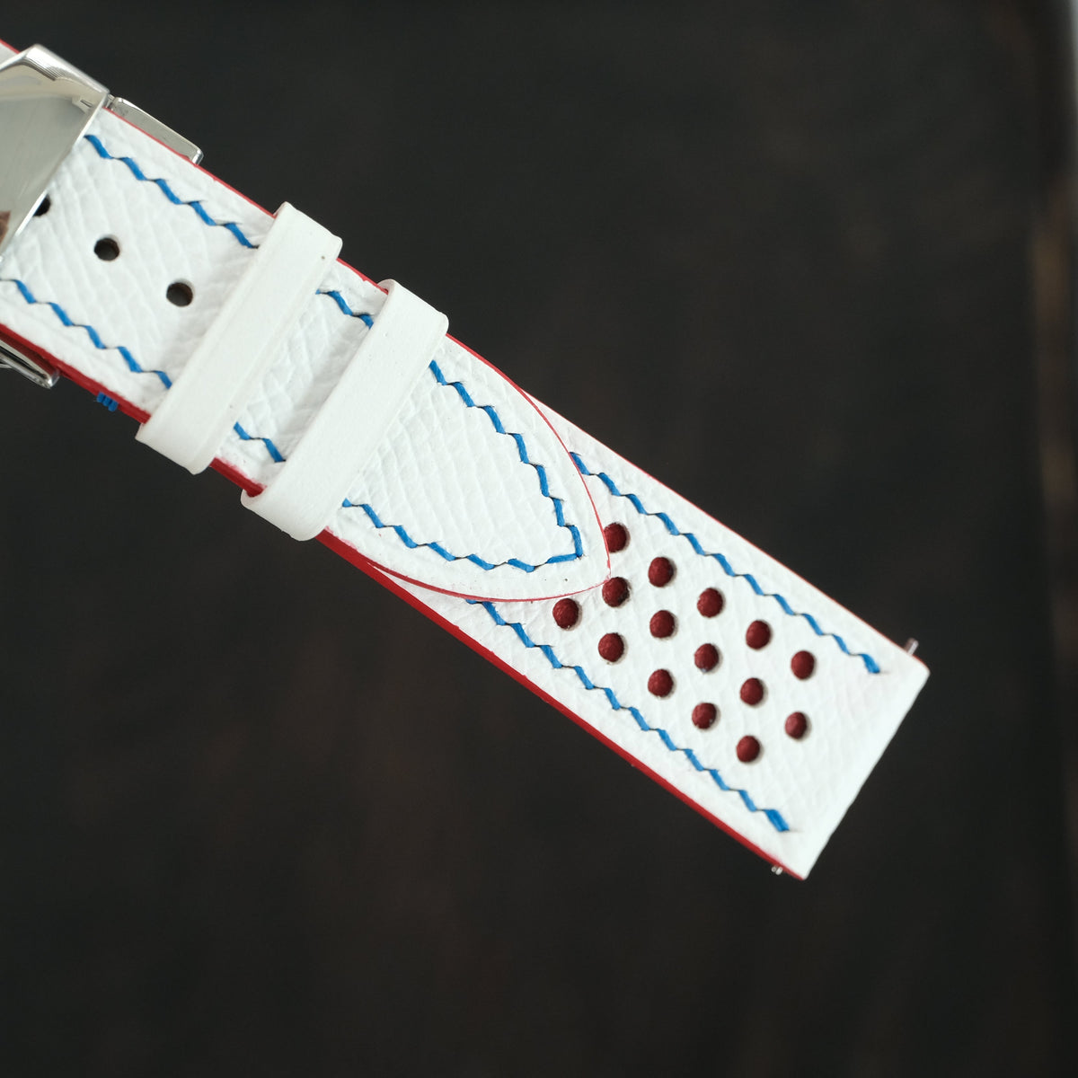 White and Red Racing Epsom Leather Watch Strap