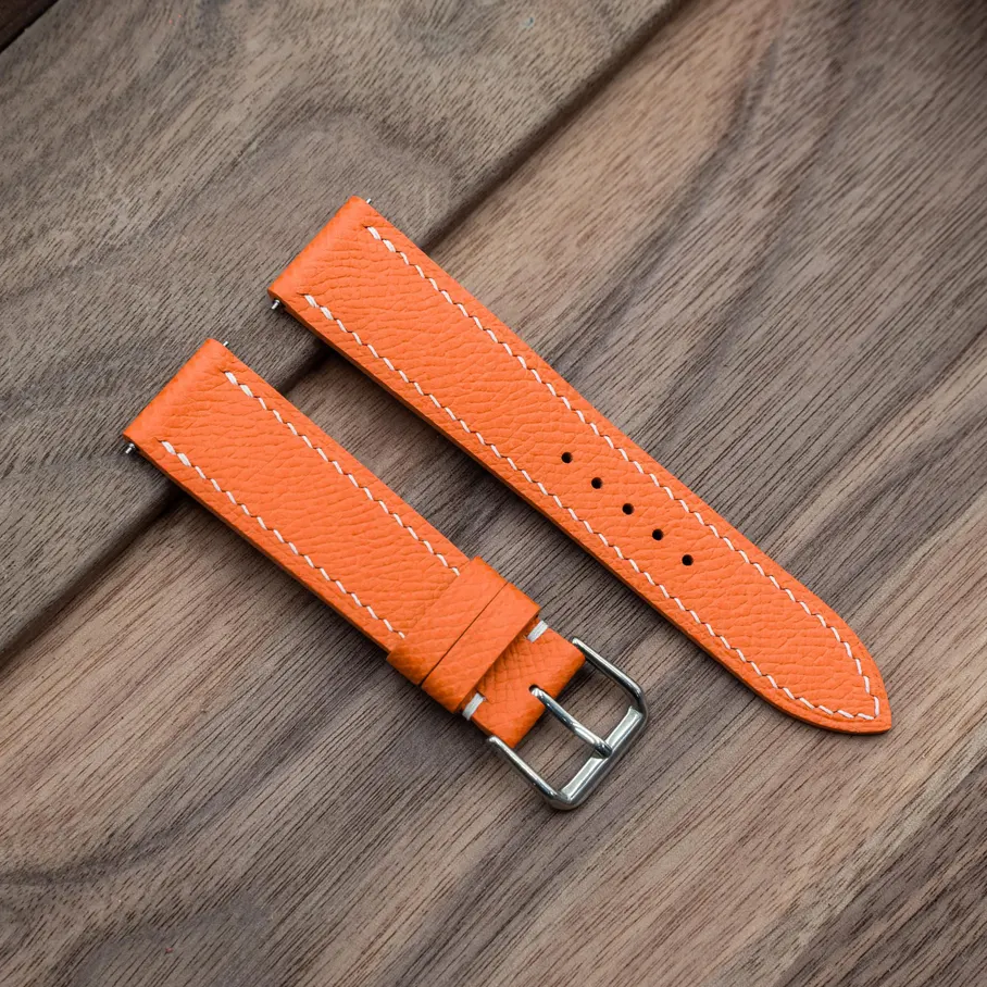 Flat Orange Epsom Leather Watch Strap
